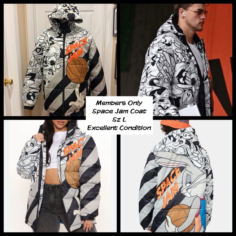 Members Only Space Jam Puffer Jacket - Black, White, and Orange - Picture 10 of 10